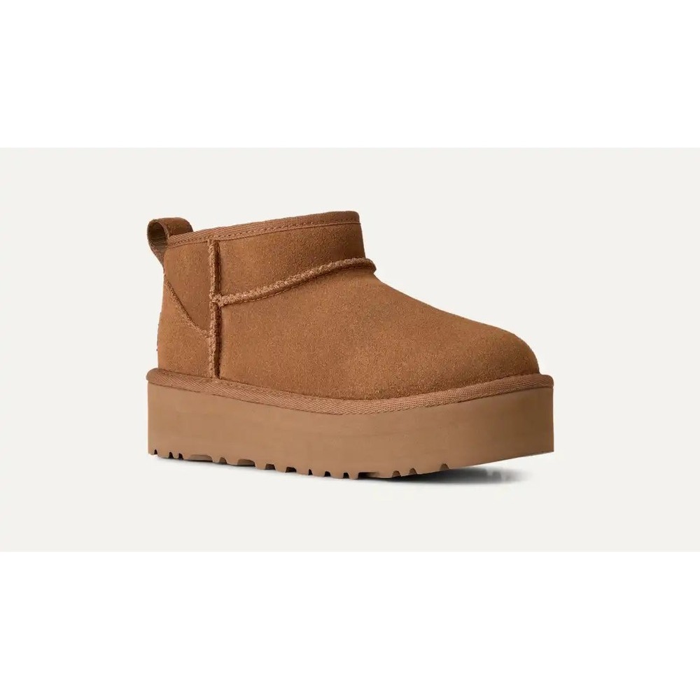 UGG Classic Ultra Mini Platform Boots Kids Chestnut Size 2 Cozy Fall Luxury